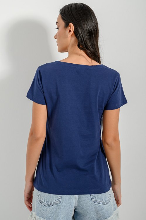 pinkwoman Basic t-shirt με στρογγυλή λαιμόκοψη (NAVY) - 4