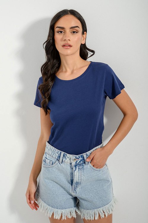 pinkwoman Basic t-shirt με στρογγυλή λαιμόκοψη (NAVY) - 5