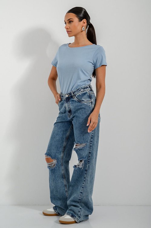 pinkwoman Basic t-shirt με στρογγυλή λαιμόκοψη (SKY) - 2