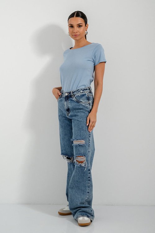 pinkwoman Basic t-shirt με στρογγυλή λαιμόκοψη (SKY) - 7