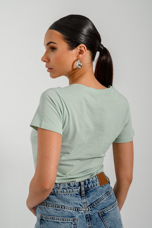 pinkwoman Basic t-shirt με V ντεκολτέ (LIGHT KHAKI) - 4
