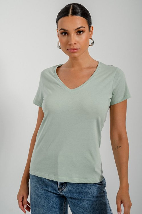 pinkwoman Basic t-shirt με V ντεκολτέ (LIGHT KHAKI) - 6
