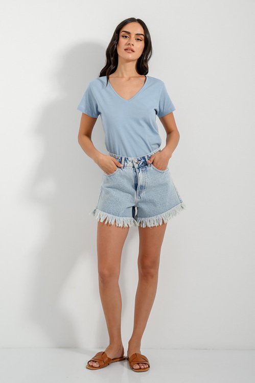 pinkwoman Basic t-shirt με V ντεκολτέ (SKY) - 2
