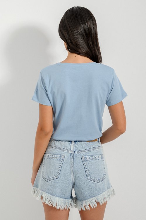 pinkwoman Basic t-shirt με V ντεκολτέ (SKY) - 4