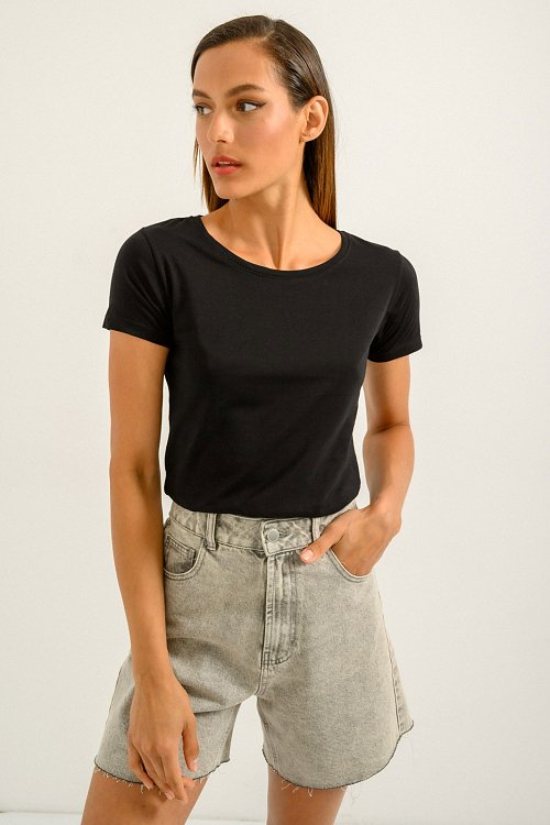 Basic t-shirt με στρογγυλή λαιμόκοψη (BLACK)