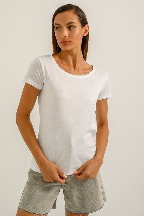 Basic t-shirt με στρογγυλή λαιμόκοψη (WHITE)