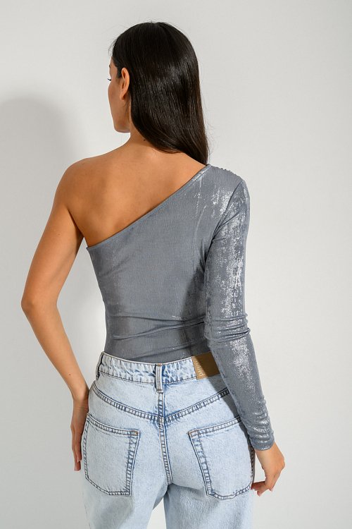 One-shouldered bodysuit with shinny effect