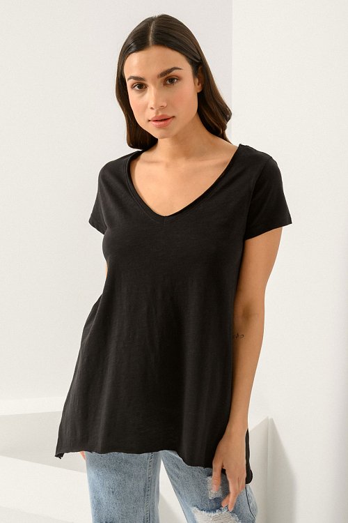 Ρούχα>Μπλούζες>T-Shirt Basic t-shirt με ασύμμετρο τελείωμα (BLACK)