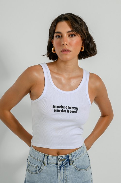 Ribbed crop top with print