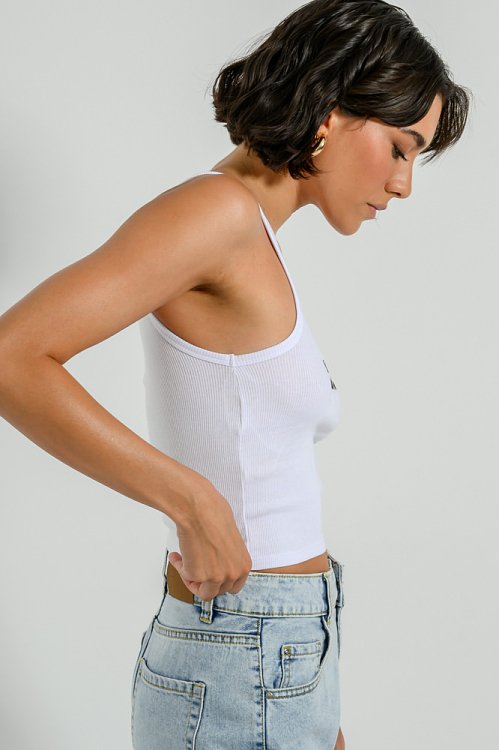 Ribbed crop top with print