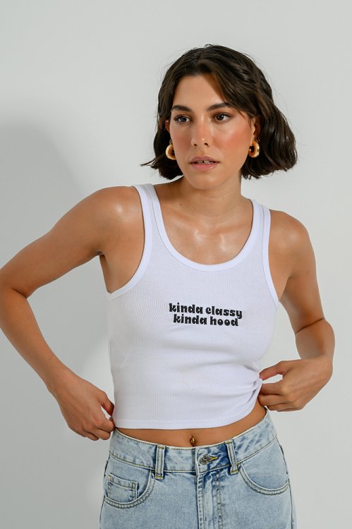Ribbed crop top with print