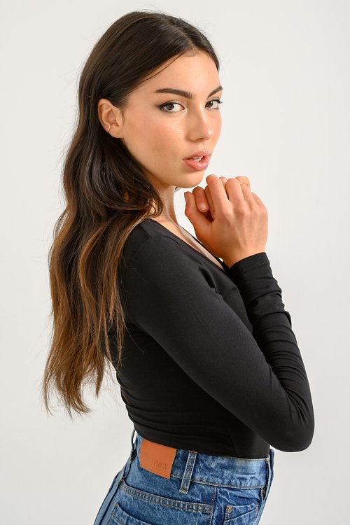 pinkwoman Τοπ με V ντεκολτέ (BLACK) - 3