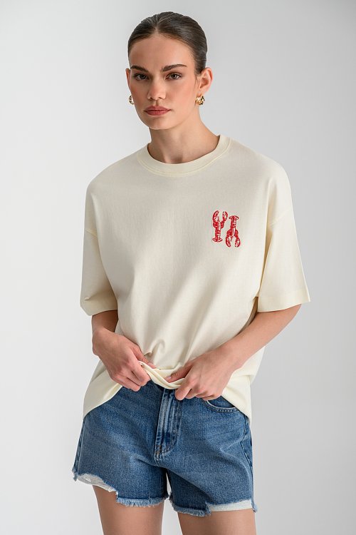 Oversized t-shirt με τύπωμα με glitter