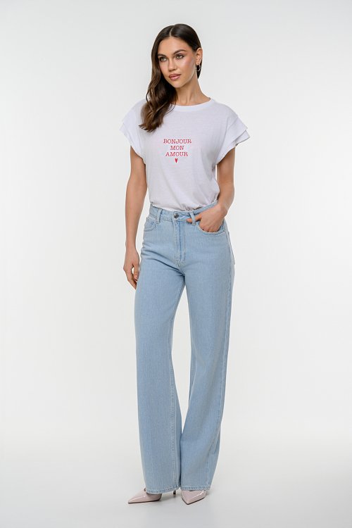 pinkwoman T-shirt με τύπωμα και μανίκι με λεπτομέρεια (WHITE) - 2