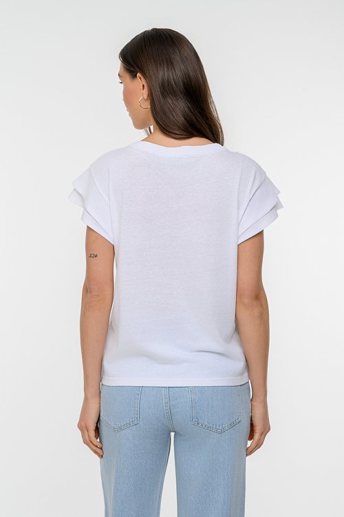 pinkwoman T-shirt με τύπωμα και μανίκι με λεπτομέρεια (WHITE) - 5