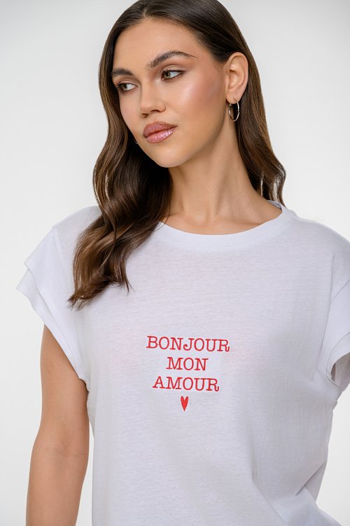 pinkwoman T-shirt με τύπωμα και μανίκι με λεπτομέρεια (WHITE) - 7
