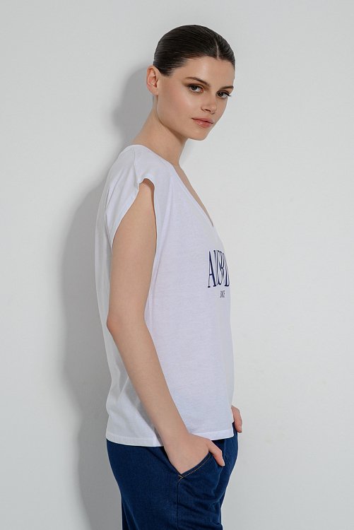 pinkwoman T-shirt με τύπωμα και V λαιμόκοψη (WHITE) - 3
