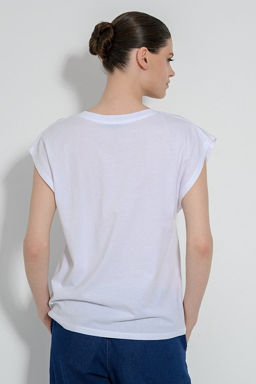 pinkwoman T-shirt με τύπωμα και V λαιμόκοψη (WHITE) - 4