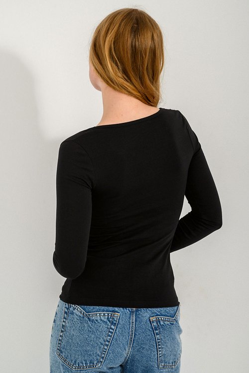 pinkwoman Τοπ με V ντεκολτέ (BLACK) - 3