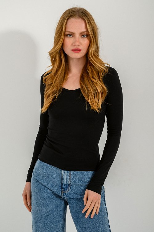 pinkwoman Τοπ με V ντεκολτέ (BLACK) - 5