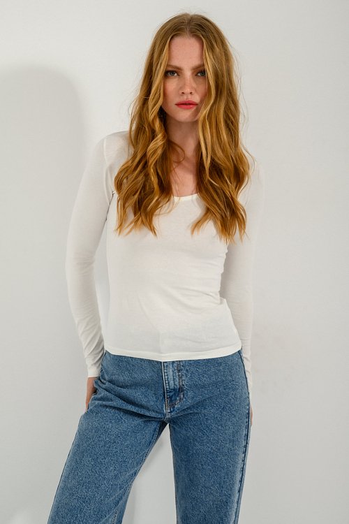 pinkwoman Τοπ με V ντεκολτέ (WHITE) - 5
