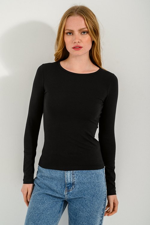 pinkwoman Τοπ με στρογγυλή λαιμόκοψη (BLACK) - 6