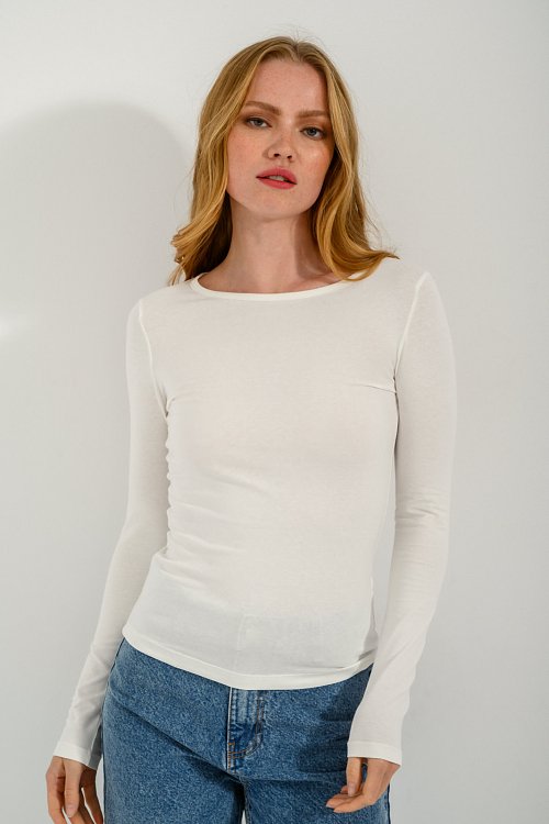 pinkwoman Τοπ με στρογγυλή λαιμόκοψη (WHITE) - 5