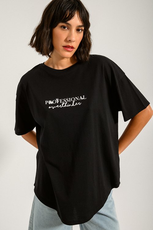 Ρούχα>Μπλούζες>T-Shirt Oversized t-shirt με τύπωμα (BLACK)