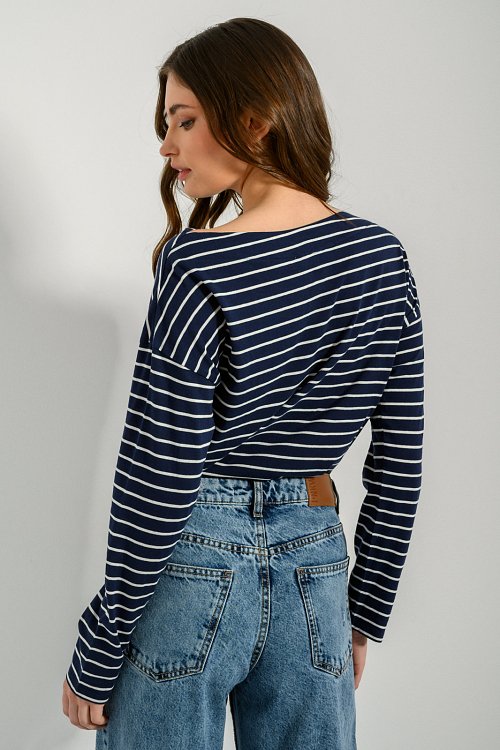 Striped blouse with straight neckline