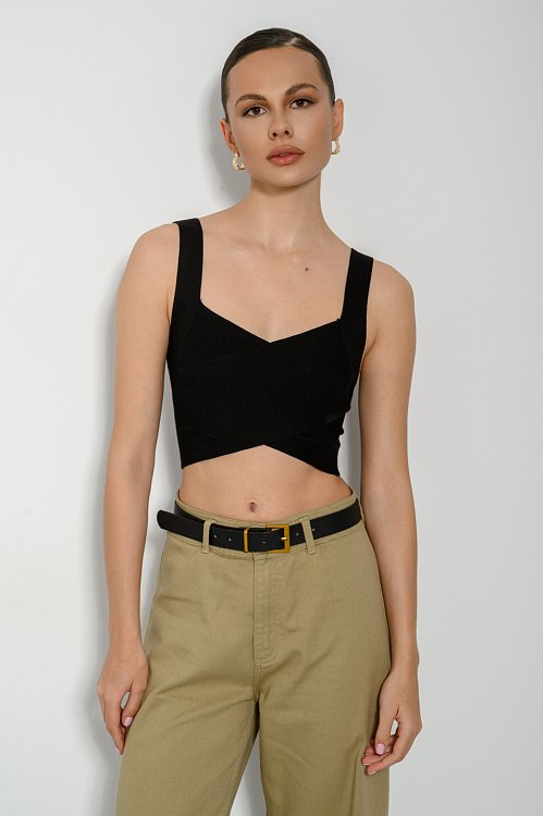 pinkwoman Πλεκτό κρουαζέ κροπ τοπ (BLACK) - 3