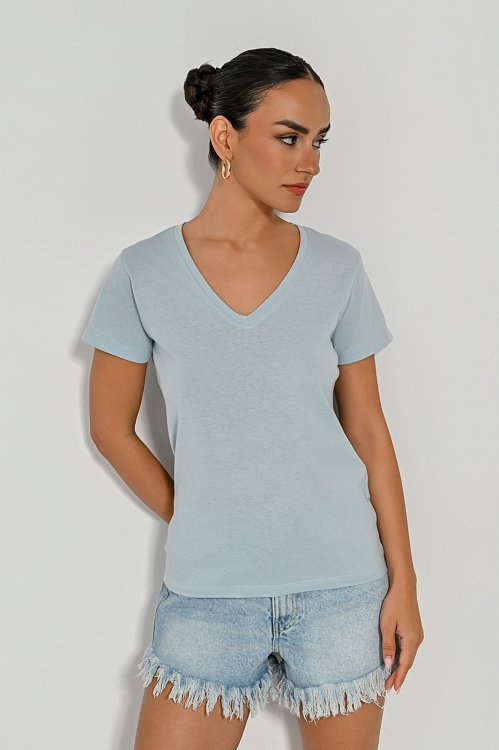 Basic t-shirt με V ντεκολτέ (L.AQUA)