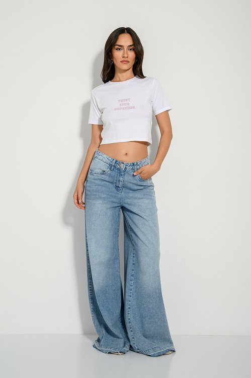 Κροπ t-shirt με τύπωμα (WHITE)