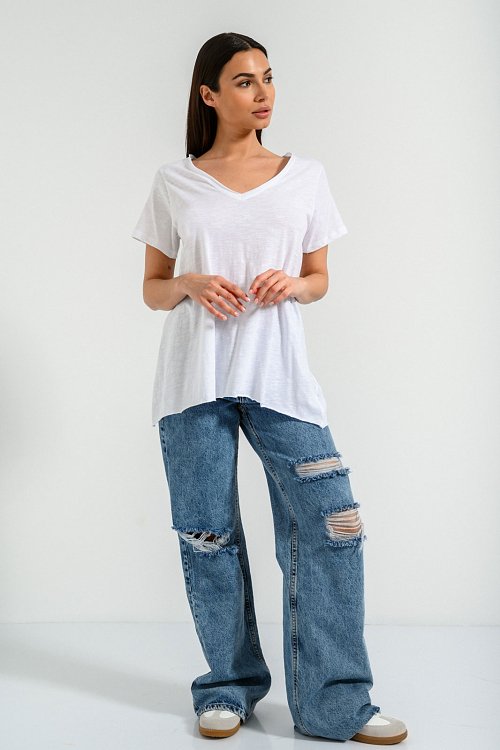 Ρούχα>Μπλούζες>Μπλούζες – Τοπ Μπλούζα με ασύμμετρο τελείωμα (WHITE)