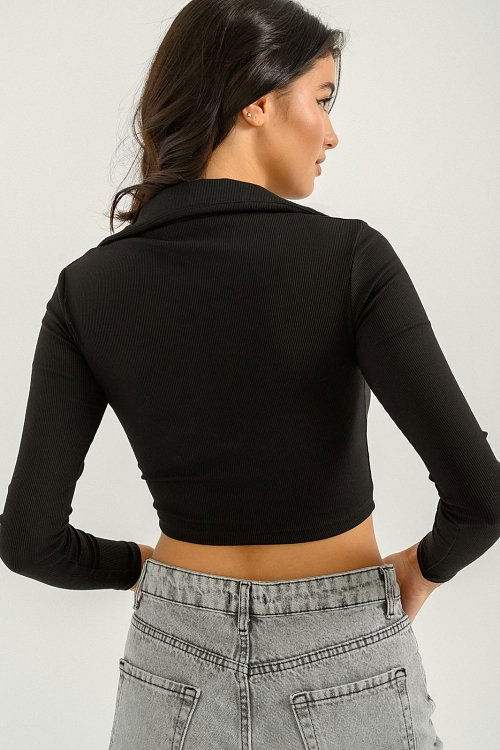 pinkwoman Ριπ κροπ τοπ με polo γιακά (BLACK) - 3