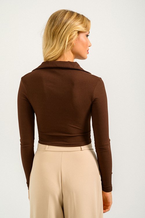 Ribbed cropped top with polo collar