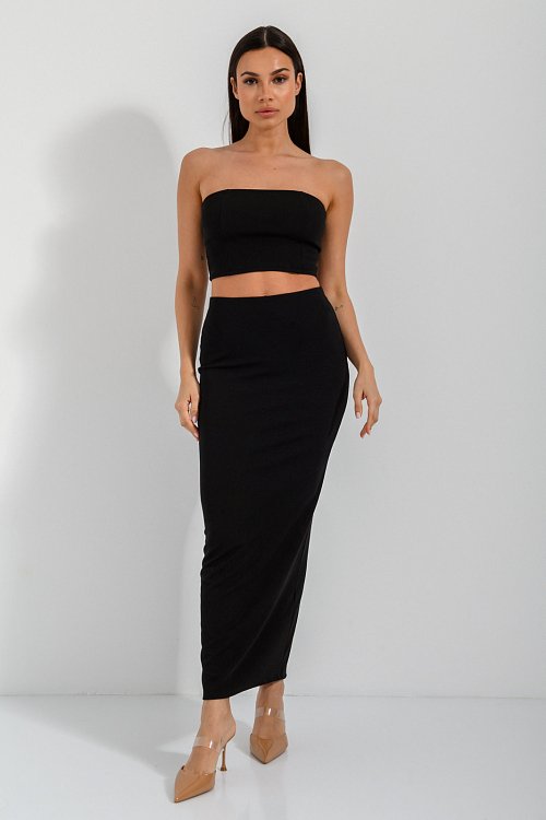 Strapless ribbed cropped top