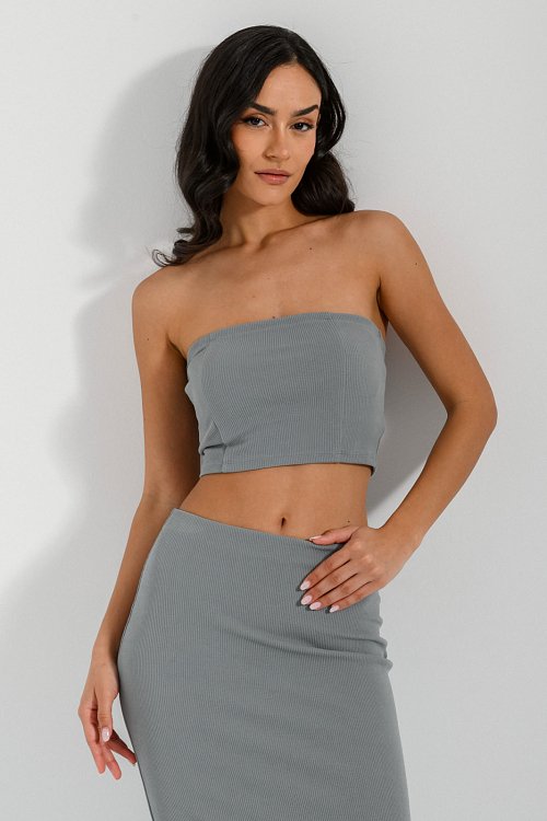 Strapless rib cropped top