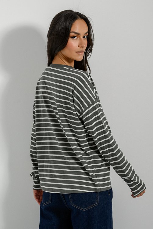 pinkwoman Βαμβακερή basic ριγέ μπλούζα (KHAKI/OFFWHT) - 5