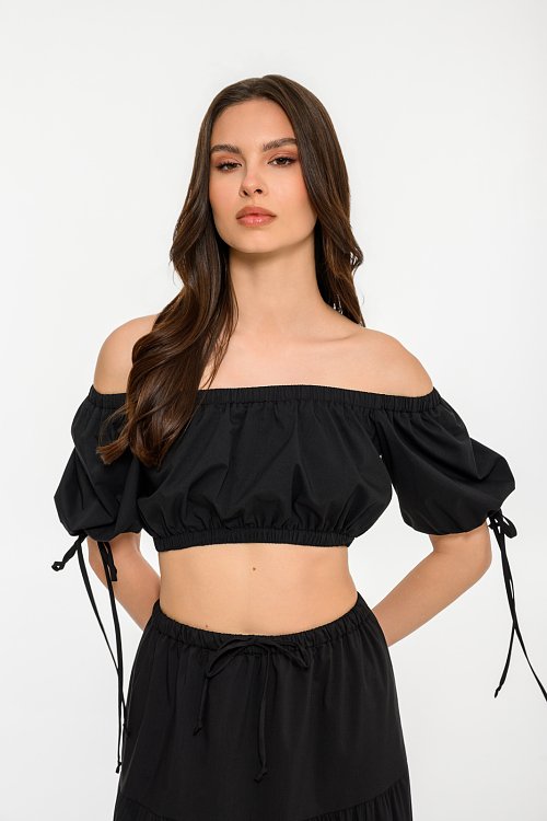 Off shoulder κροπ τοπ ποπλίνα