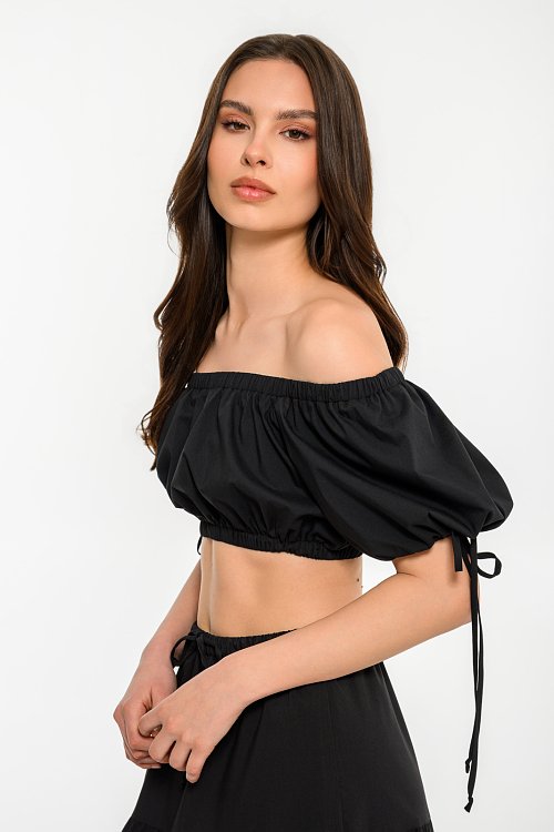 Off shoulder κροπ τοπ ποπλίνα