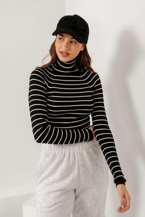 Striped turtleneck knit top