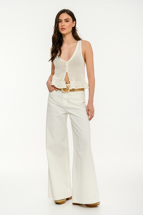 Sleeveless crochet knit top with buttons
