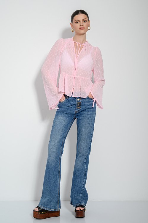 See through τοπ με ανάγλυφα πουά (PINK)
