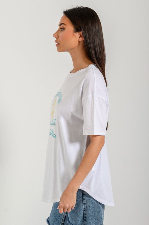pinkwoman Oversized t-shirt με τύπωμα (WHITE) - 3