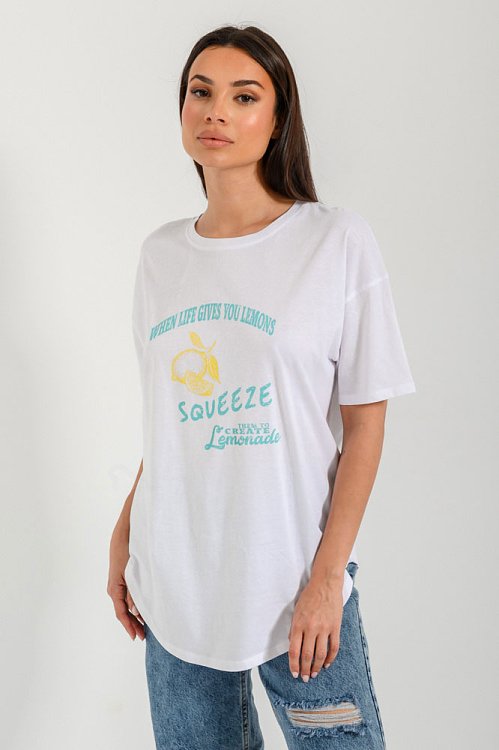 pinkwoman Oversized t-shirt με τύπωμα (WHITE) - 5