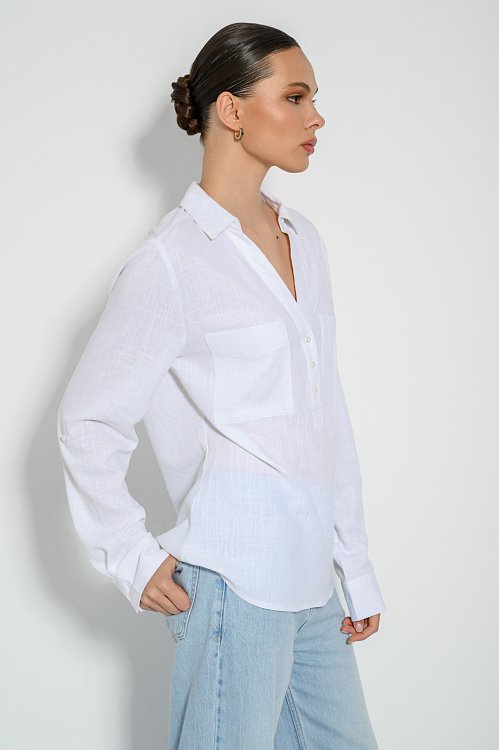 pinkwoman Λινή μπλούζα με κουμπιά (WHITE) - 4