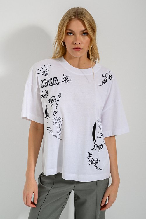 Ρούχα>Μπλούζες>T-Shirt Oversized t-shirt με τύπωμα (WHITE)