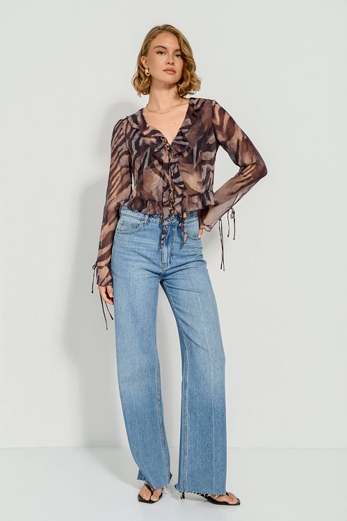 Long sleeve sheer top with zebra print