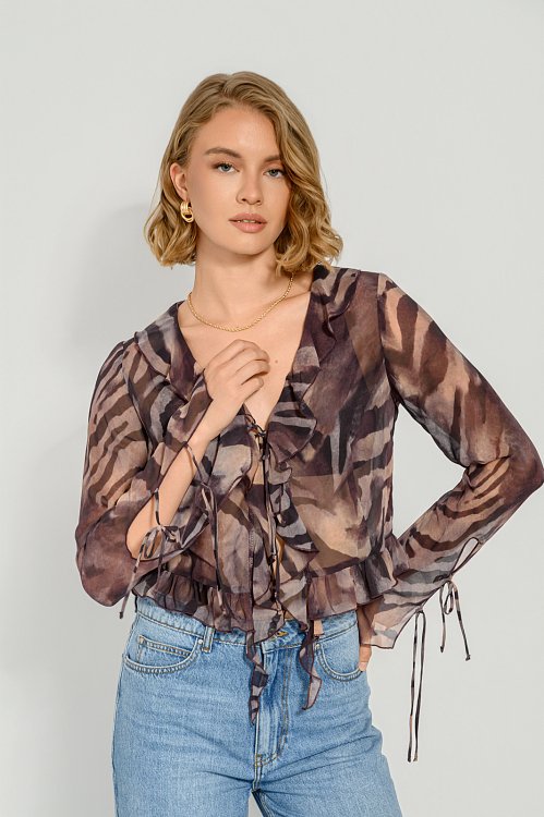 Long sleeve sheer top with zebra print