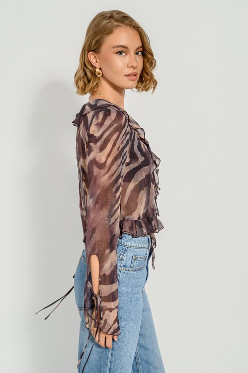 Long sleeve sheer top with zebra print